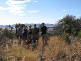 Shaun, Raquel, Cheetah, Jerry and Brian hiking on AZT Passage 2.