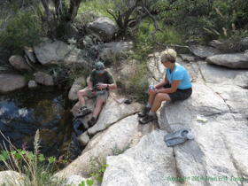 Jerry and Cheetah filtering water at a nice bedrock pool.