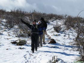 Cheetah, Raquel and Shaun bundled up for a hike on Arizona Trail Passage 14.