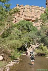 Patricia, Brian D. and Brian J. hiking down Aravaipa Canyon.