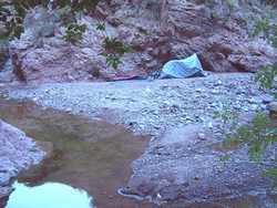 Our new camp after the rock fall.