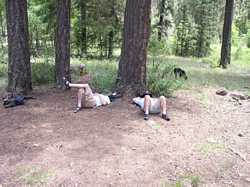 Kyle 'Sweet Dreams' Sweet and Brian 'Been Dozin' DeArmon sleeping under a tree near the Black River.