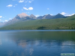 Bowman Lake, with Rainbow Peak in the background.