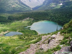 Looking down on Beaver Woman Lake and its companion lake.  You can also see my tent a little up and to the left of center.