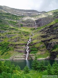 The waterfall falling into the little companion lake to Beaver Woman Lake.