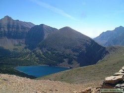 Looking down on Pitamakin Lake from Cut Bank Pass.