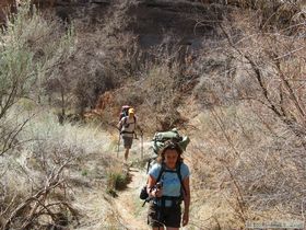 Steve and Mindy hiking up Coyote Canyon in search of water.