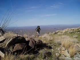 Brian hiking in the Harcuvar Mountains.