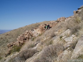 Brian thinking it would be much easier to hike back the truck while scaling the Harcuvar Mountains.