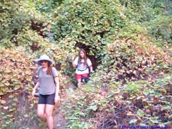 Shannon and Janet emerge from a vine tunnel that everyone enjoyed the uniquenss of.