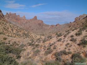 Looking down Tunnel Springs Canyon from the saddle.