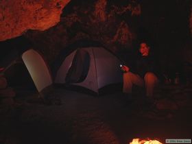 Steve enjoying the fire from the mouth of SKULL ROCK.