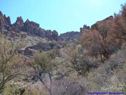 Looking up canyon to the arch at the top of the canyon