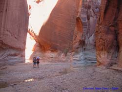 Shannon and Jeff at the confluence of Buckskin Gulch (left) and the Paria River (right), looking upstream.