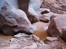 A boulder field in Buckskin Gulch.