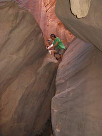 Chuck and Steve getting ready to descend the Boulder Choke in Buckskin Gulch.