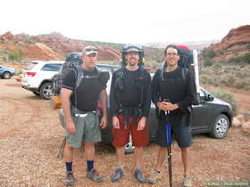 Chuck, Brian and Steve saddled up and ready to tackle Buckskin Gulch and Paria Canyon after the big flood.