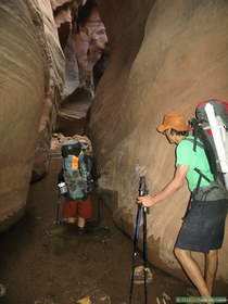 Brian and Steve going through the first nasty pool, with a dead, bloated mouse floating in it for extra flavor.