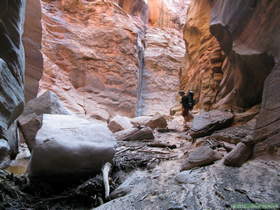 Brian in a boulder field in Buckskin Gulch.