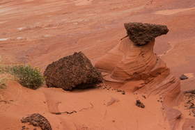 A large agglomeration of iron nodules on top of a small sandstone spire near Upper Buckskin Gulch.