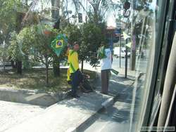 Selling the spirit of the World Cup on the corner.