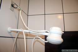 Typical Brazilian shower (note the bare wires sticking out)
