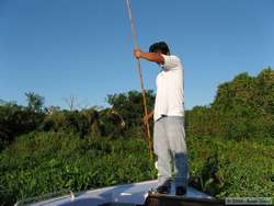 Indio fishing for piranha with a bamboo pole.