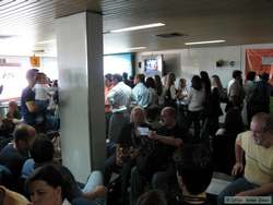 Waiting in an overcroweded, hot, stuffy room at the airport in Cuiaba for our flight to Alta Floresta.