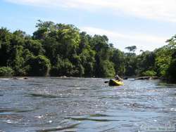 Fabricio kayaking down Rio Cristalino.