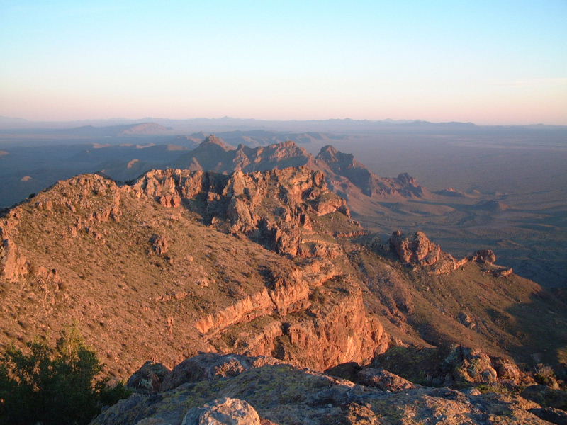 The view to the South from Mount Ajo at sunset.