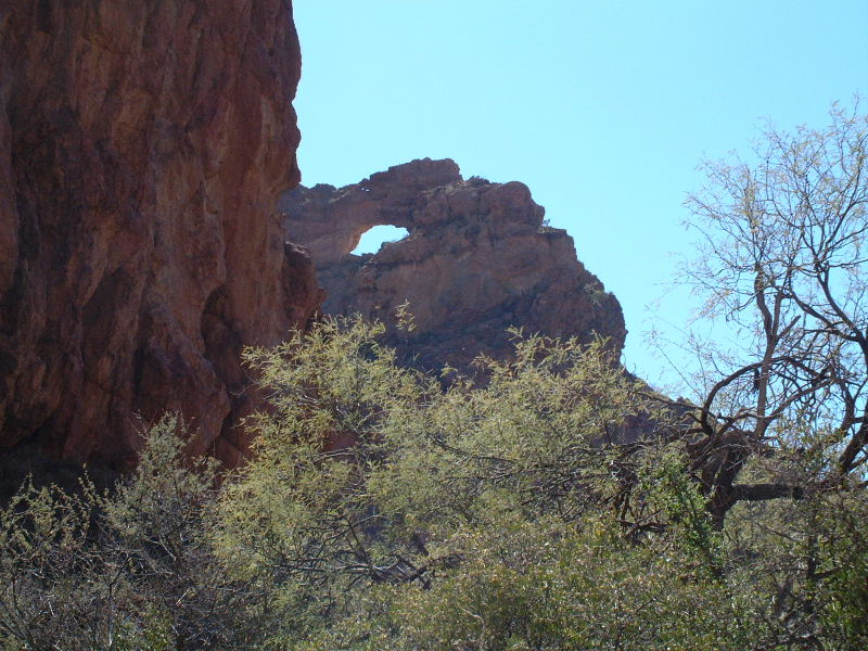 Finally nearing the exit of Arch Canyon, we find the main arch.  This was a wonderful sight to behold, partially because we knew it meant that the road (and freedom from fighting our way through thick underbrush) was near.