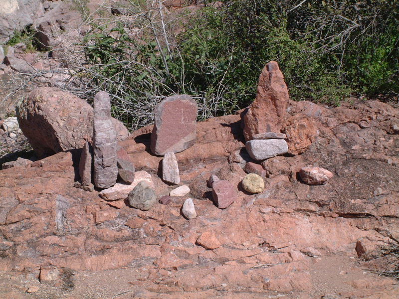 A little shrine someone made in the wash in Arch Canyon.