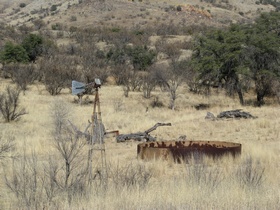 An old, broken windmill in Red Bank Canyon on AZT Passage 3.
