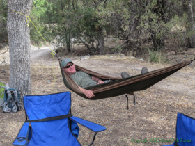 Jerry relaxing in his new hammock at camp on AZT Passage 4.