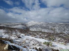 Snow covered landscape from the Tiger Mine Trailhead at the beginning of Arizona Trail Passage 14.