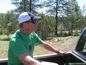 Jerry riding in the back of my parents' truck as they shuttled us to the trailhead on Hardscrabble Mesa.