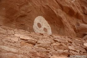 A pictograph in the upper level of Jailhouse Ruin in Bullet Canyon.