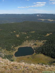 Pecos Baldy Lake from East Pecos Baldy Peak in the Sangre de Cristo Mountains.