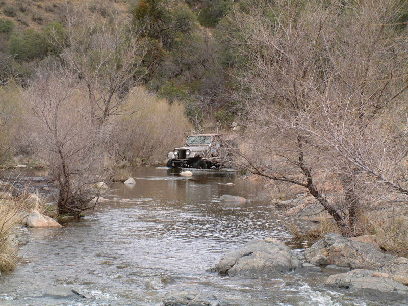 Winch enters a long water crossing.